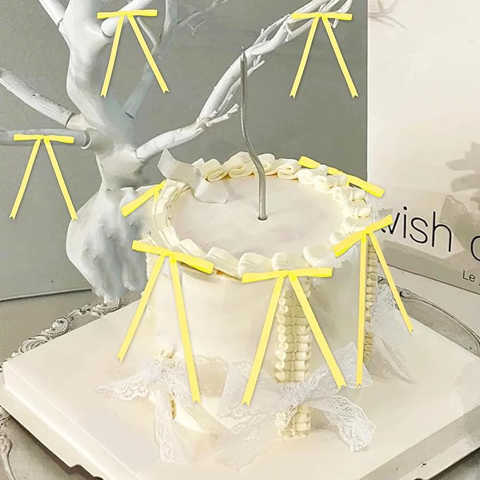 Yellow Bow Cake Topper Coquette Bows Cake Decorations Yellow Bows Ribbon Bowknot for Cake Dessert Birthday Decorations Bridal Baby Shower Wedding Party Supplies