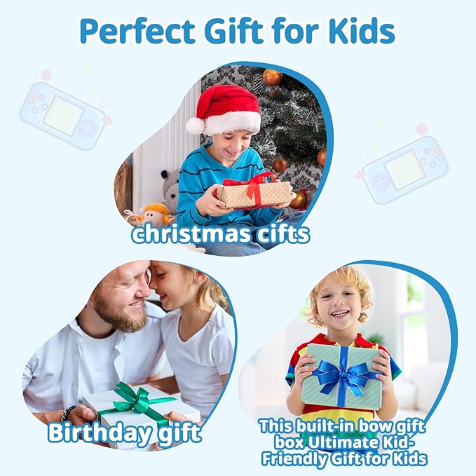 Handheld Game Console,Portable Video Game Console with Retro Games,3.2" Screen,Rechargeable Battery,Built-in Headphones and Built-in Bow Ultimate Kid Christmas Birthday Gift for Kids (Purple + Blue)
