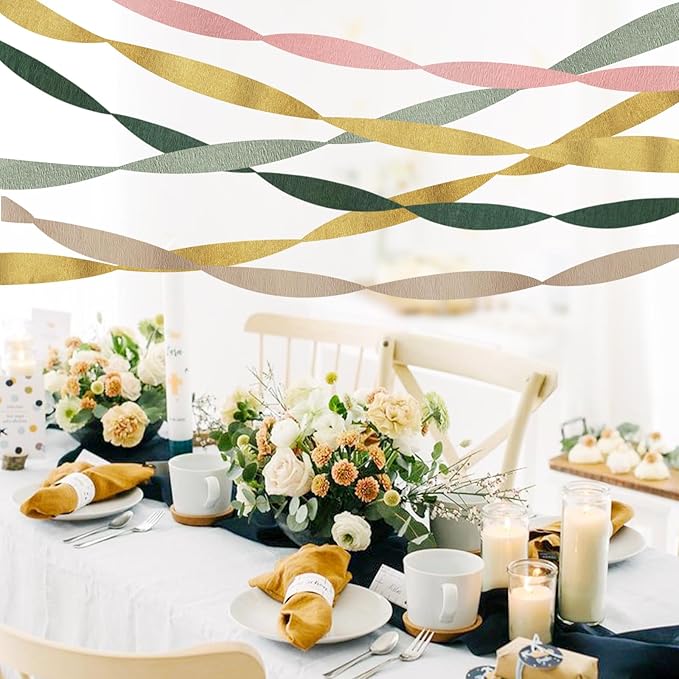 Wedding Party Decorations, 6 Rolls Sage Green Crepe Paper Streamers or Green Boho Wedding, Bridal Shower, Bachelorette, Woodland Party Supplies Decor