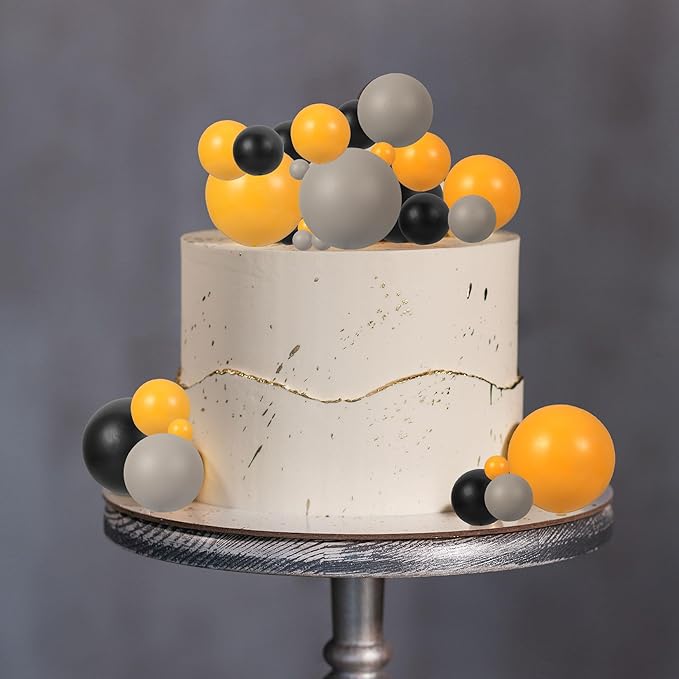 Gyufise 30Pcs Ball Cake Topper Mini Balloon Cupcake Toppers DIY Foam Ball Cake Insert Decoration for Wedding Anniversary Baby Shower Birthday Party Decorations Supplies Orange Dark Grey Black