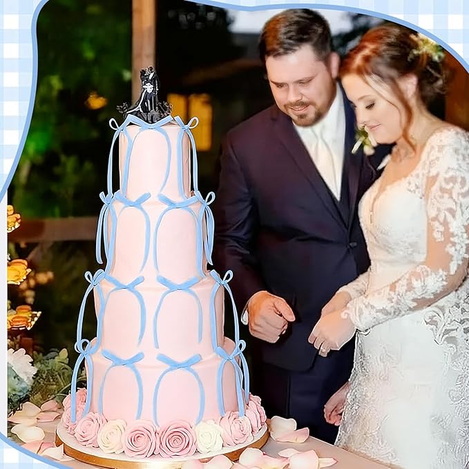 30 Pack Bow Cake Toppers Light Blue Ribbons Bows for Cake Coquette Themed Bow Cupcake Toppers Baby Blue Bow Birthday Decorations for Baby Shower Birthday Wedding Bachelorette Party Supplies