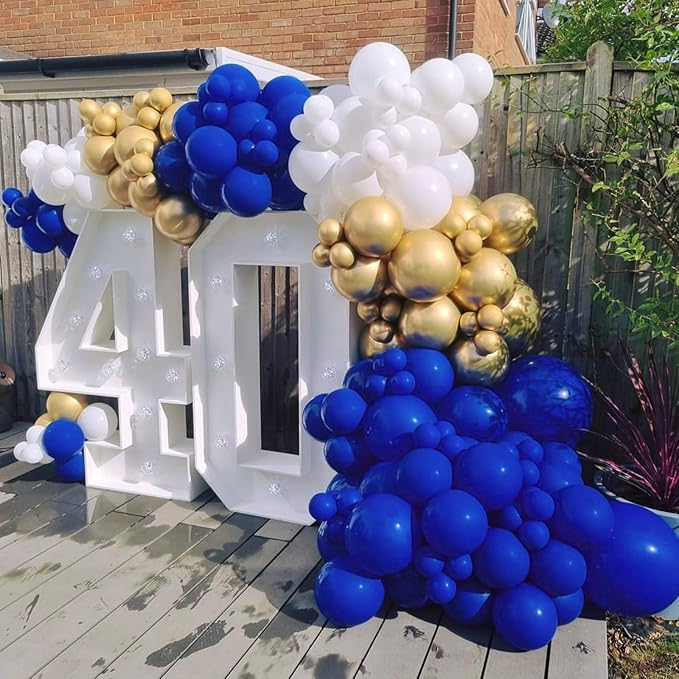 Royal Blue Gold White balloons, 60pcs 12 Inch Navy Blue Metallic Gold Confetti Balloon for Wedding Graduation Baby Shower Birthday Decorations