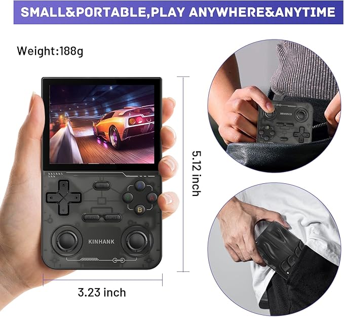 Kinhank K36 Retro Handheld Game Console with 9000+Games,Handheld Retro game console,Mini Emulator Handheld with 64GB TF Card,Portable Gaming Console,3.5 Inch IPS Screen(Black)