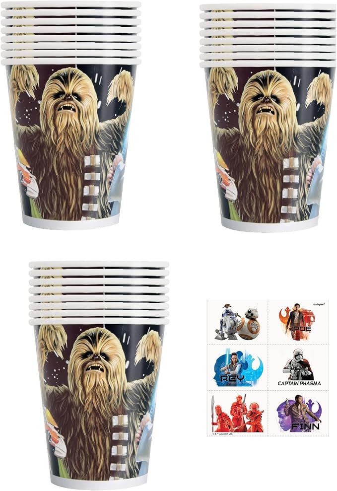 Unique Star Wars Party Supplies Bundle Pack incudes 24 Paper Cups and 6Tattoos