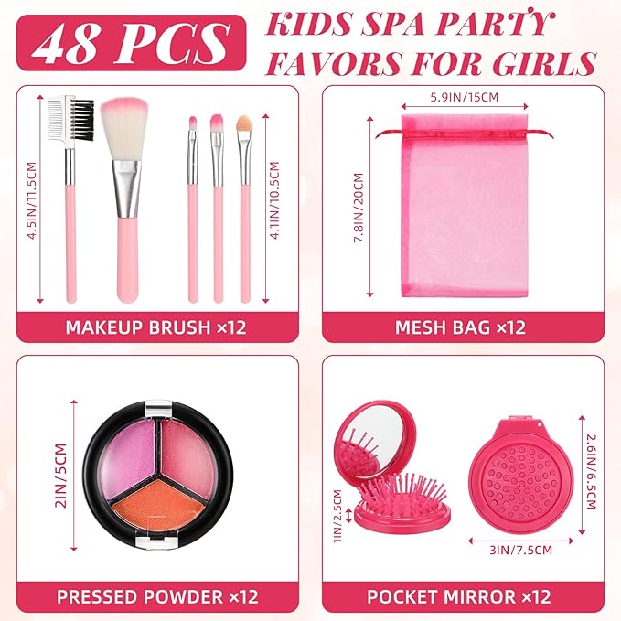 12 Sets Kids Makeup Kit for Girls, Kids Spa Party Supplies for Girls, Sleepover Makeup Cosmetic Set Birthday Party Favors Toddler Girl(Rose Red)