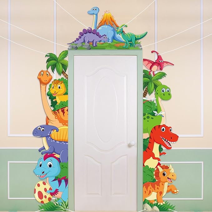 Namalu 3 Pcs Watercolor Dinosaur Door Banner Decorations Dino Birthday Themed Porch Sign Hanging Banners for Jungle Safari Photo Booth Props Front Door Window Wall Decor Supplies