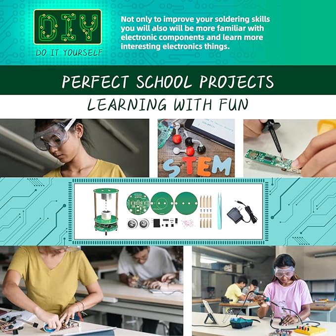 Electric Ultrasonic Levitator Kit, Soldering Projects Mini Cool Acoustic Levitator, Learning Teaching STEM Education Ideal Gift for Family and Friends, Come with 12V Power Supply (Green with Power)