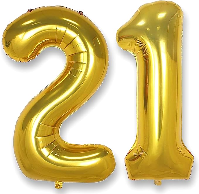 AULE 40 Inch Jumbo Gold Foil Mylar Number Balloons for Men Women 21st Birthday Party Decorations 21 Years Old Anniversary Party Supplies