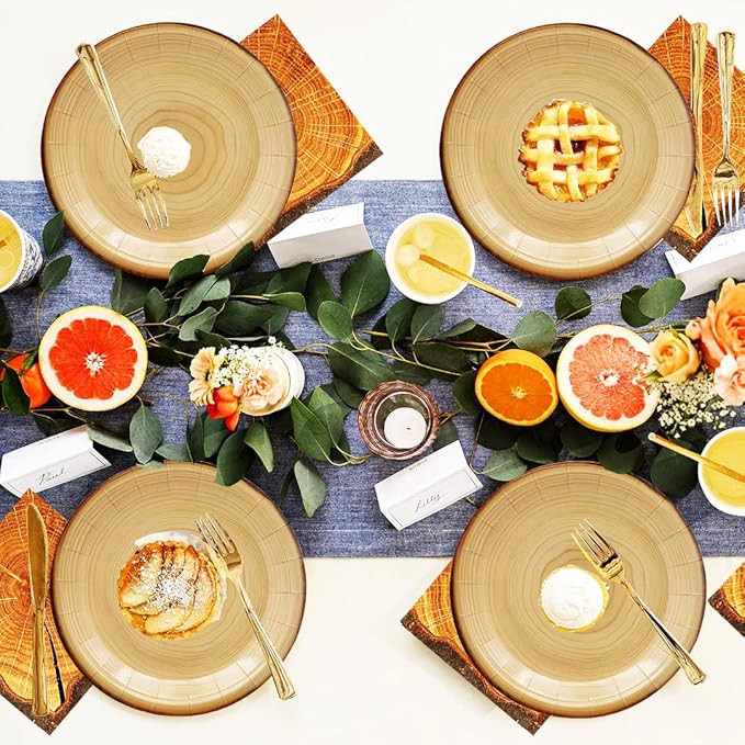 40Pcs Wood Grain Party Supplies Wood Grain Paper Plates 7" Rustic Wood Slice Dessert Plates Camp-Fire Party Supplies Camping Woodland Animal Baby Shower Lumberjack Theme Birthday Part y Decorations