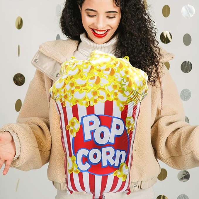 Cute Popcorn Balloon BBQ Cookout Snack Picnic Fast Food Party Decoration, 6 Pack Cartoon Popcorn Balloons For Birthday Baby Shower Bridal Wedding Hawaiian Tropical Movie Night Carnival Circus Supplies