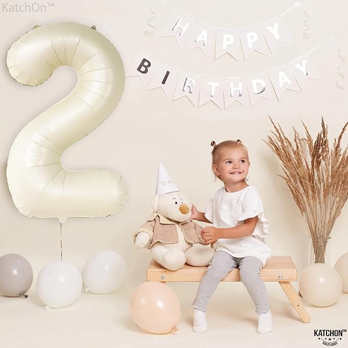 KatchOn Cream White Number 2 Balloon - 40 Inch, 2nd Birthday Party Decoration, Reusable, Unisex