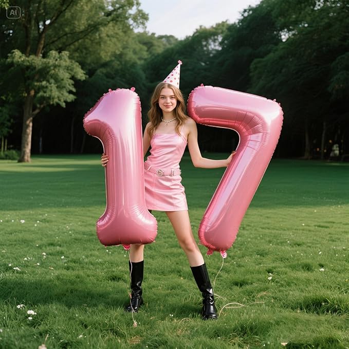 40 Inch Pearlescent Pink Number 17 Balloon Number 17 Balloon 40 Inch,17th Birthday Party Decorations for Boy or Girl Huge Mylar Anniversary Party Supplies