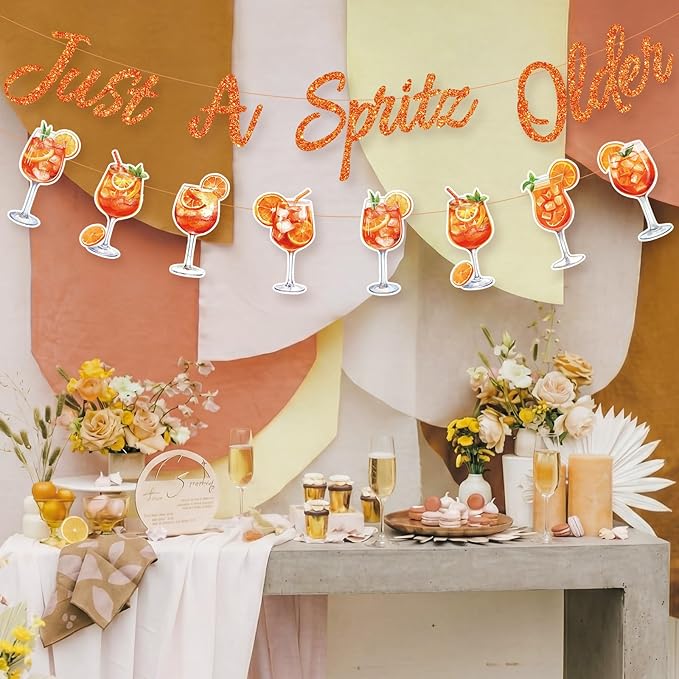 Maitys Just a Spritz Older Banner Margarita Party Decoration Spritz Decor Orange Citrus Cocktail Garland Lemon Citrus Birthday Party Decoration Glitter Letter for Bridal Shower Wedding Supplies