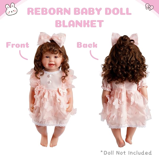 BABESIDE 4 Pcs Reborn Baby Doll Clothes Set for 17-22 Inch Babydolls, Pink Bow Dolls Dress with Hat Headband and Reusable Diaper for Realistic Baby Doll Accessories