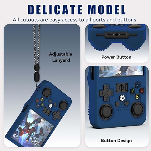 FIOPAZ for R36MAX Silicone Protective Case, Soft Skin for R36 MAX Retro Handheld Game Console Accessories, Anti-Scratch Washable Only for R 36 MAX Sleeve with Lanyard (Blue)