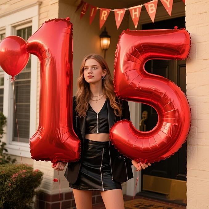 40 Inch Red Number 15 Digital Balloon,Jumbo Mylar Foil Helium Balloon for 15 Balloons for Birthday Party,Wedding Anniversary Party Decorations