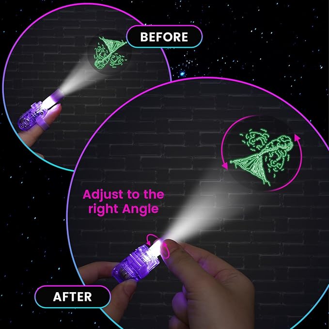 LovesTown 24PCS Dinosaur Party Favors, LED Light up Finger Lights Glow in The Dark Finger Flashlights for Birthday Party Decorations Easter Goodie Bags Fillers Classroom Prizes