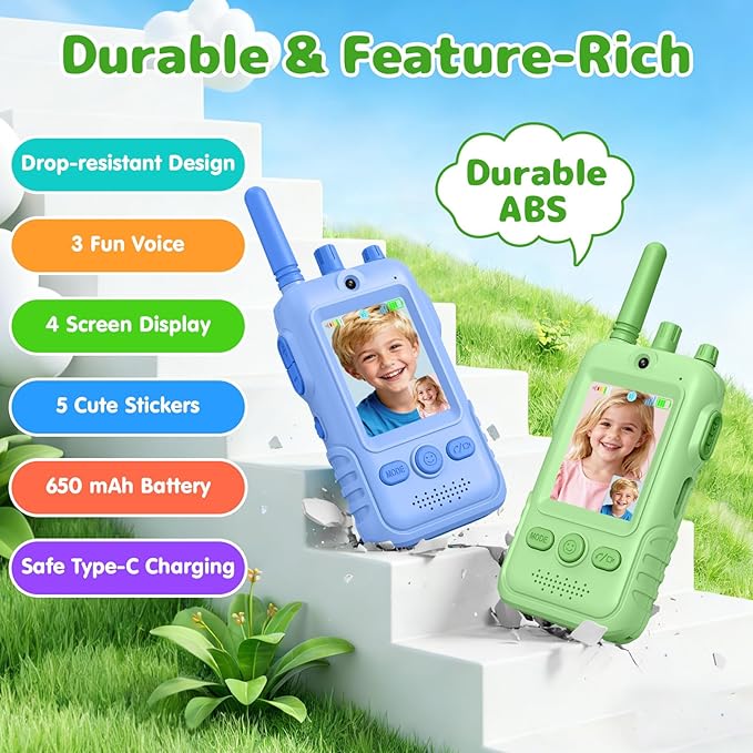 Walkie Talkies for Kids Video Toys, 2Pack Rechargeable Video Intercom Kids Walkies Talkies with 2.0" IPS Screen & Long Range, Outdoor Christmas Birthday Gifts for Boys Girls 3-12 Year Old