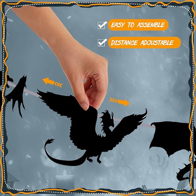 Henoyso 4 Pcs Black Dragon Party Banner Hanging Dragon Decor Birthday Supplies 32 Black Decorations for Birthday Theme Fantasy Party Supplies, 8 Designs