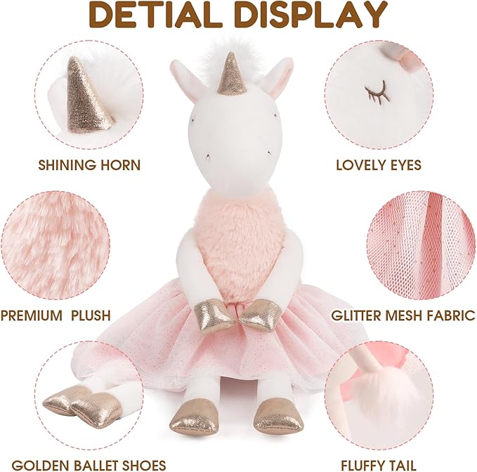 Unicorn Toys for Girls Age 4-6,16.5" Pink Unicorn Stuffed Animal for Girls Toy, Ballerina Plush Unicorn,Cute Stuffed Animal Birthday Decorations