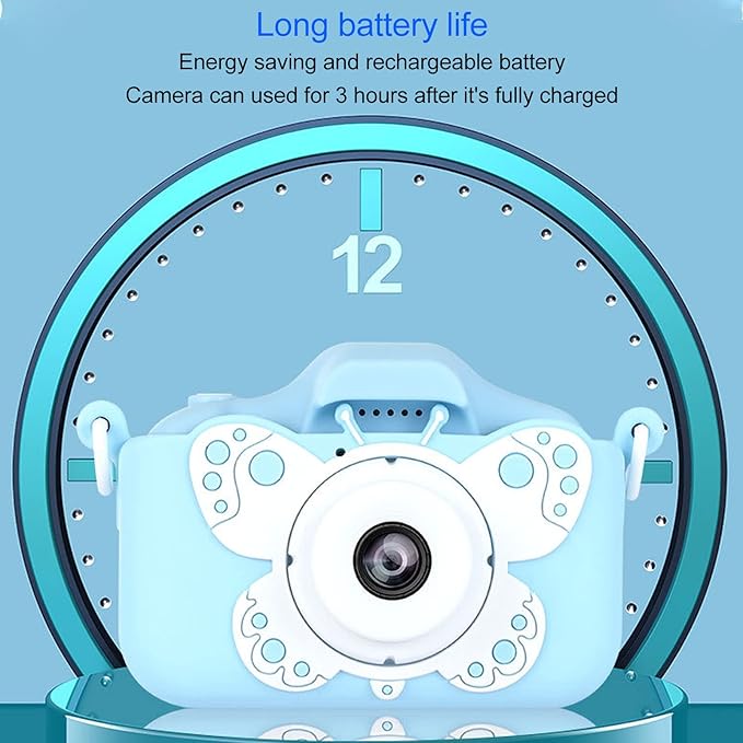 GOWENIC X7 Butterfly Kids Camera with 2 Inch Screen, Dual Cameras, Support MP3 Video Recording Toddler, ABS and Silicone Material, for Kids Ages 3 to 10 Years Old, Birthday Gift(Blue)