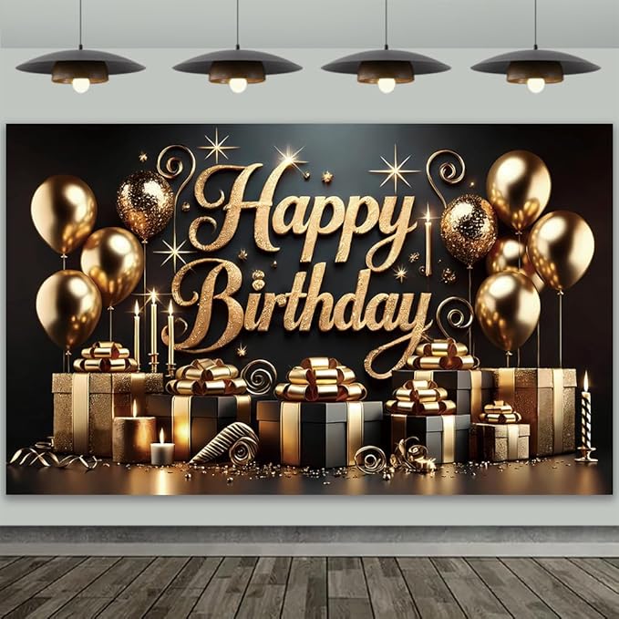 Black Glod Birthday Party Backdrop Luxury Black Glod Happy Birthday Banner Photography Background for Home Decorations Party Supplies 70.8 x 47.2 Inch