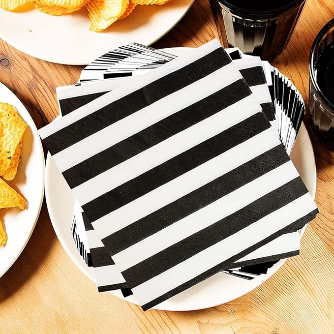 40Pcs Black and White Striped Napkins Black and White Party Supplies Disposable Black and White Cocktail Beverage Party Napkins Black & White Napkins for Baby Shower Black and White Party Decorations