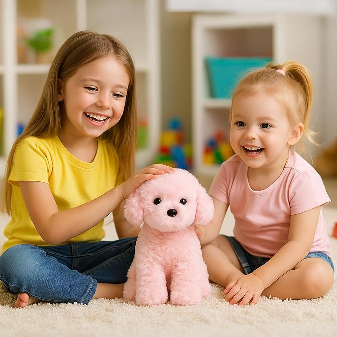Pink Puppy Dog Stuffed Animals Plush Toys, Pink Toy Poodle Bichon Frise Maltese Stuffed Dog Plush, for Girls, Kids, Babies, Birthday, Easter, Christmas -12.6 inches