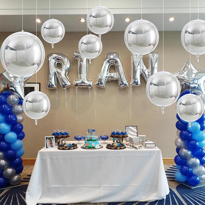 TONIFUL 16Pcs Large Silver 4D Giant Round Foil Balloon 4D Mirror Metallic Mylar Sephere Balloons for Christmas New Year Birthday Party Graduation Wedding Baby Shower Decoration Supplies(Mix Sizes)