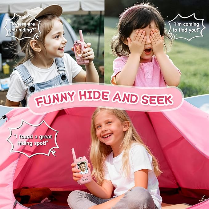 Video Walkie Talkies for Kids, Handheld 2 Pack Rechargeable Video Intercom Kids Walkies Talkies, Indoor Outdoor Toys for Family Games, Outside, Camping, Hiking for Boys Girls Ages 3-12 (Pink/Pink)