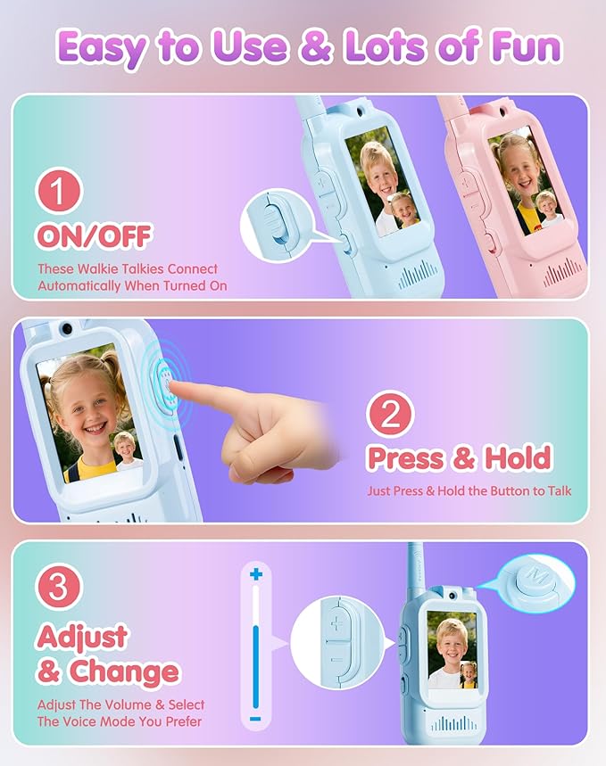 Video Walkie Talkies for Kids 2 PACK, Rechargeable Long Range Kids Walkie Talkie with HD Camera & Voice Changer Indoor Outdoor Camping & Christmas Birthday Gifts Toys for Boy Girl (Pink+Pink)