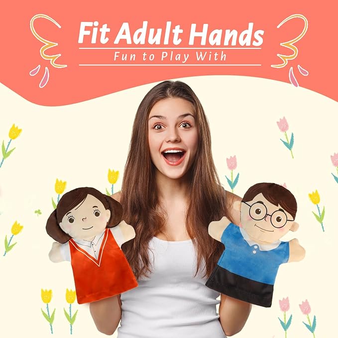 6 Pcs Family Hand Puppets for Kids 9.8 Inch Family Members Puppet Set Mom, Dad, Grandparents, Brother, Sister Soft Plush Hand Puppet Theater Plush Toys for Toddlers Ages 1-3, 4-8 Story Role Play