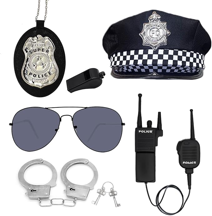 Police Accessories Kit Police Pretend Play Toys Set Hat Handcuffs Officer Costume for Halloween costume Accessories