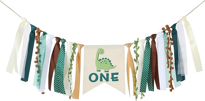 Dinosaur 1st Birthday High Chair Banner - Baby Boy First Highchair Banner for Party Supplies, Dinosaur Themed One High Chair Garland Birthday Party Decorations, Cake Smash Photo Props