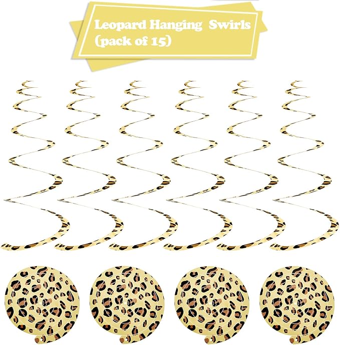 Boao 15 Pcs Cheetah Party Supplies Leopard Hanging Swirls Whirls Animal Print Party Decorations Cheetah Whirls for Birthday Baby Shower Jungle Animal Themed Graduation Wedding Celebration (Brown)