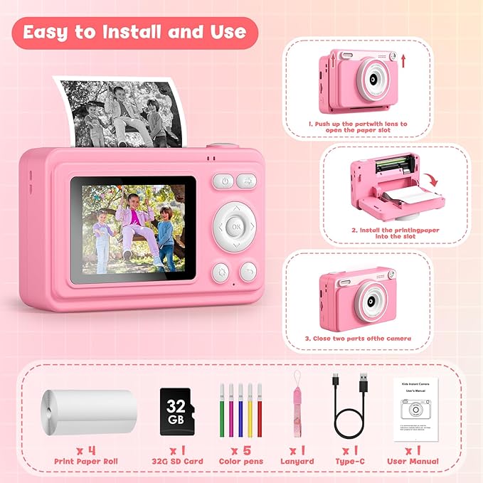 Kids Camera Toys for Girls Boys - Instant Print Digital Toy Girl Boy Age 2 3 4 5 6 7 8 9 10 11 12 Year Old - Kid Learning Idea Gifts Ages 2-4 4-6 6-8 8-10 10-12 Years Olds - Toddler