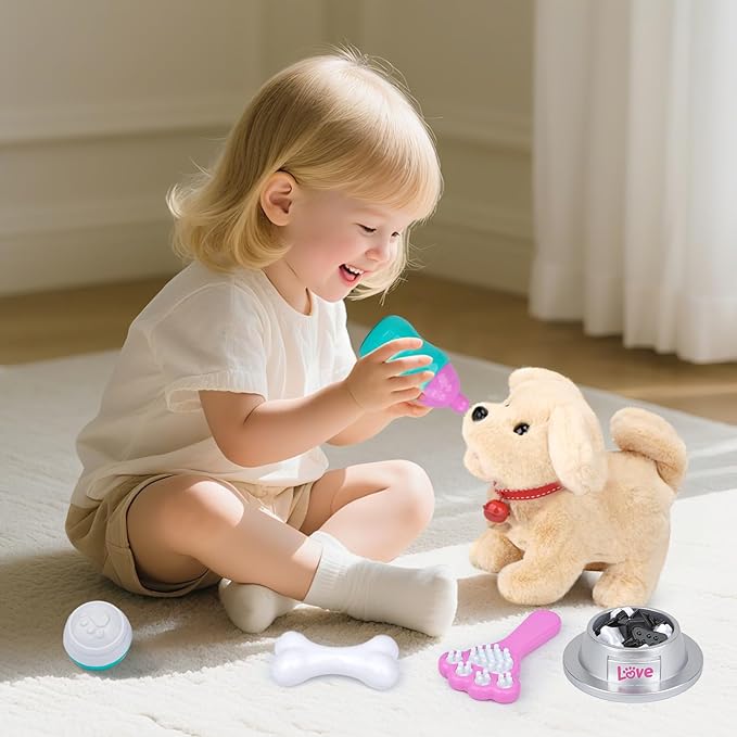 Electric Interactive Dog Plush Golden Retriever Toy Puppy Plush Pet Dog-Walking,Barking,Tail Wagging Interactive Companion Animal Toys School Prize Birthday for Kids Toddler Boys Girls