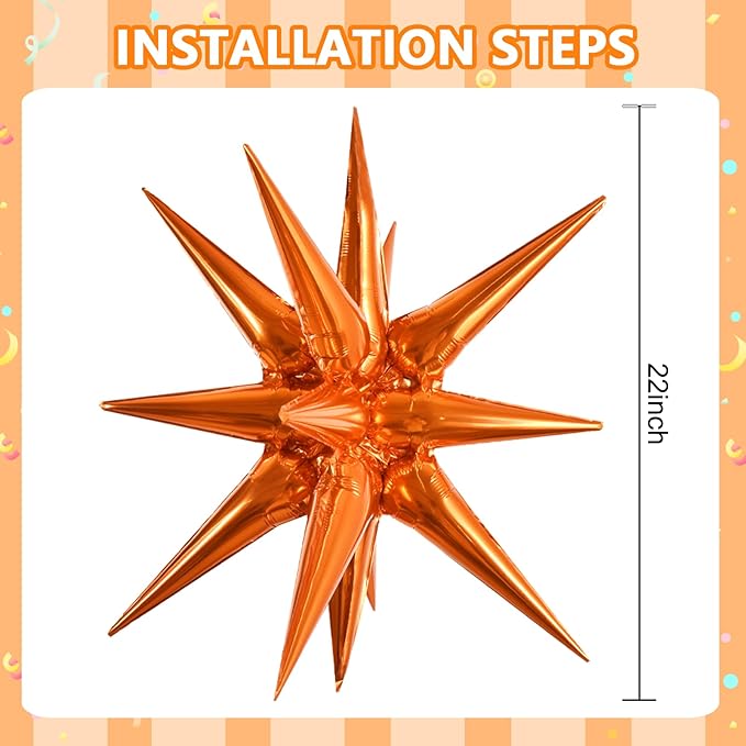 TONIFUL 4Pcs 22 Inch 4D Huge Star Balloons,Explosion Star Mylar Foil Balloons for Halloween Party Supplies Backdrop,Christmas,New Year,Birthday, Wedding,Photo Booth Ornament (Black Orange)