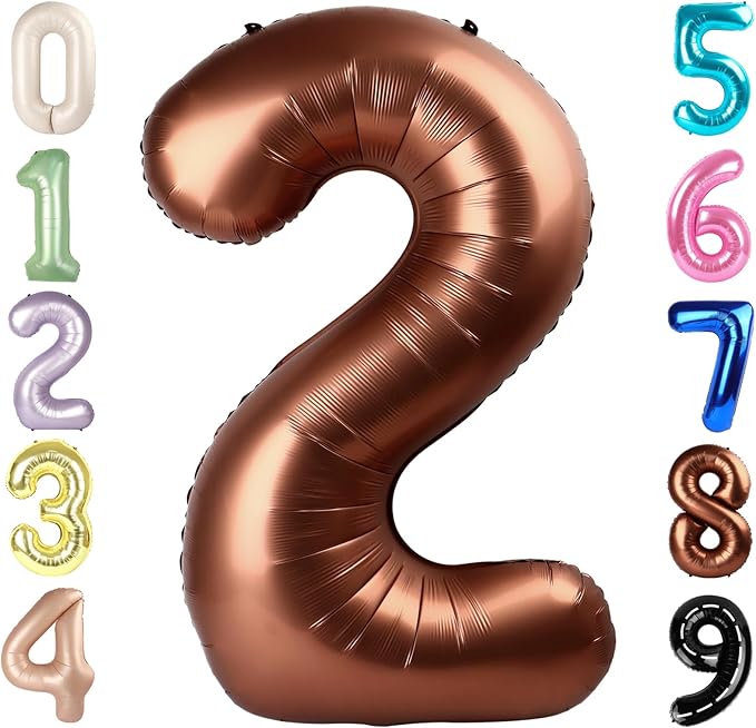 2 Numbers Balloon 40 Inch Coffee Brown Two Balloon Number Birthday Decor, 2nd 12 21st Party Celebration Decorations Graduations Wedding Baby Shower