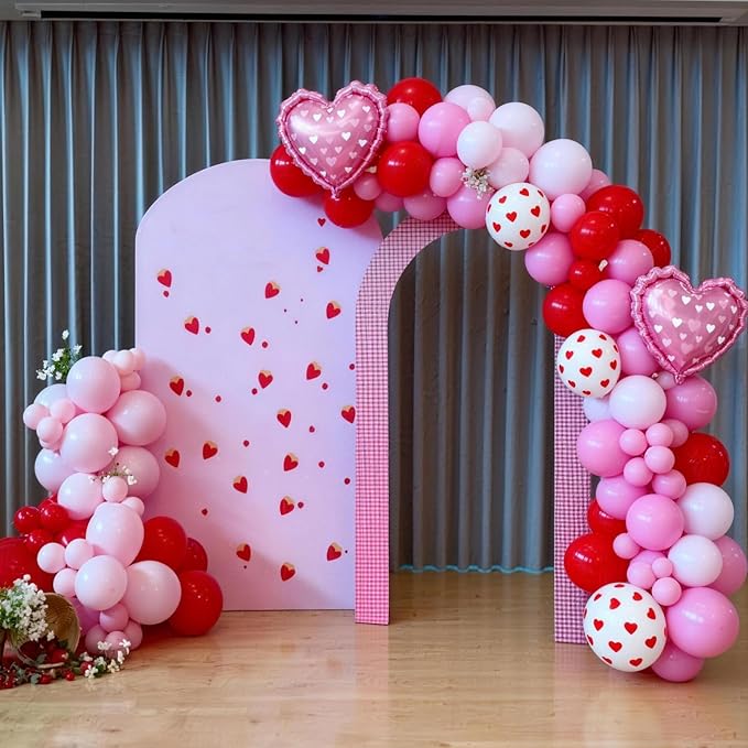 Red and Pink Balloons, Light Pink Red White Heart Print Balloons with Heart Foil Balloon for Engagement Anniversary Wedding Party Supplies Valentines Day Decorations