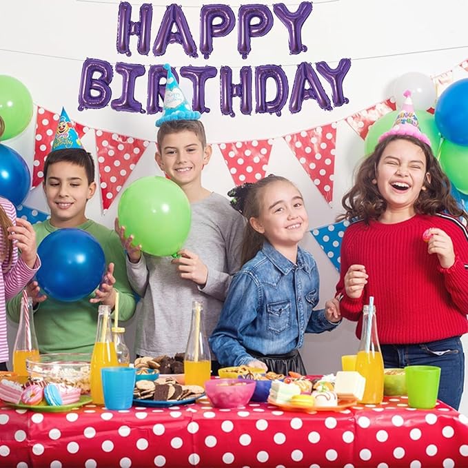Dark Purple Happy Birthday Balloons Banner 16 Inch Mylar Foil Letters, Inflatable Party Decor and Birthday Decorations for Women, Men, Boys & Girls Kids and Adults, Reusable, Party Supplies