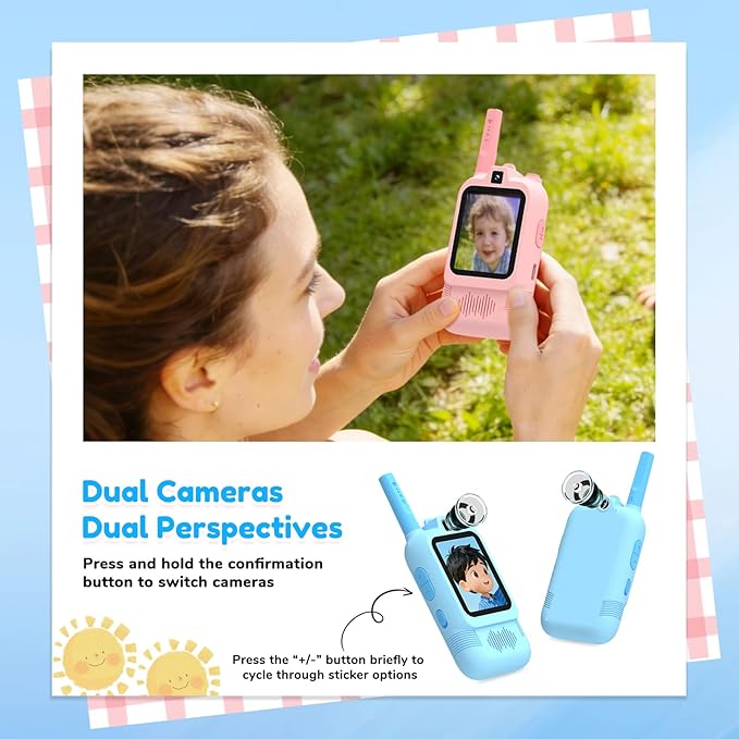 2026 Upgraded Video Walkie Talkies for Kids, 2-Pack Rechargeable Video Walkie-Talkie Toys, Toys for Boys and Girls Ages 3-12, Suitable for Family Games, Outdoors, Camping (Blue & Pink)