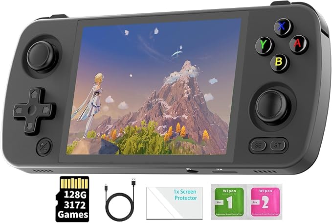 RG405M Retro Handheld Game Console , Aluminum Alloy CNC Android 12 System 4.0 Inch IPS Touch Screen with 128G TF Card 3172 Games Compatible with 5G WiFi and Bluetooth 5.0 (Black)