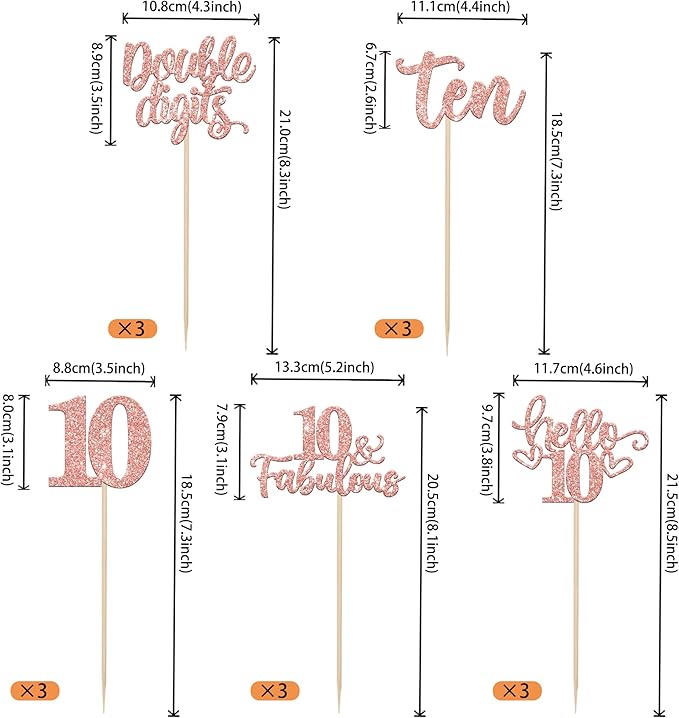 15PCS Happy 10th Birthday Centerpiece Sticks Ten Hello 10 Cheers to 10 Table Flower Centerpieces Sticks Double Digits 10 Fabulous Floral Decorations for 10th Birthday Party Centerpieces Rose Gold