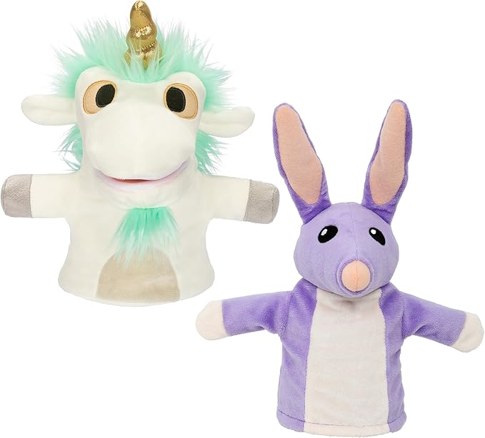 Bluey Unicorse & Bob Bilby Hand Puppet Plush 2-Pack – 8-9” Soft Deluxe Fabric, Embroidered Details, Perfect for Toddler Hands, Imaginative Play, Official Bluey Toys, Amazon Exclusive