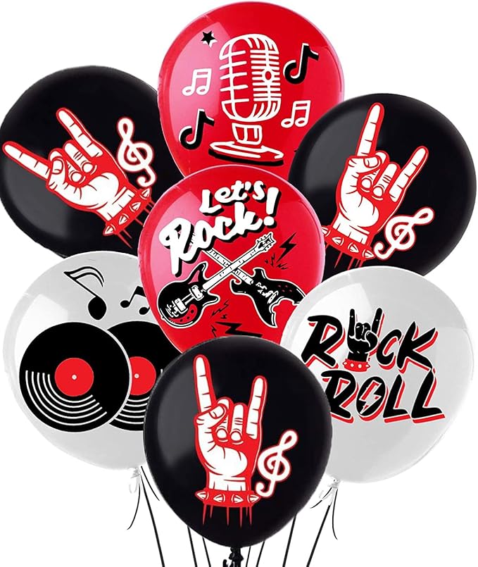 Rock and Roll Party Decoration Balloons 12'' Latex Balloons for Music Theme Party Decorations 1950's Birthday Party Supplies 50s 60s Rock Party Favors