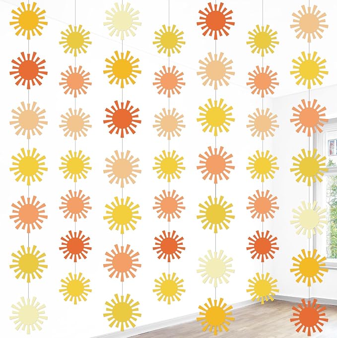 Duraaamo 8 Packs Sun Banner Boho Decoration Boho Paper Garland Baby Shower First Trip Hanging Sun Cutout for Retro Theme Birthday Baby Shower Party Supplies Decoration