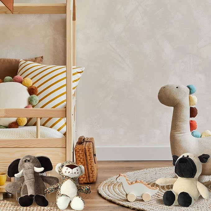 Zhanmai 12 Pcs Safari Stuffed Animals Bulk Gift 10-12 Inch Cute Soft Plush Jungle Animal Toys Set with Tiger Lion Elephant Monkey Shar Pei Giraffe Zebra for Zoo Birthday Party Supplies