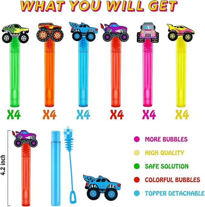 Monster Truck Party Favors,24Pcs Car Bubble Wands for Kids,Cool Bubble Wand for Monster Truck Birthday Party Supplies,Classroom Prizes Pinata Goodie Bag Stuffers Gift