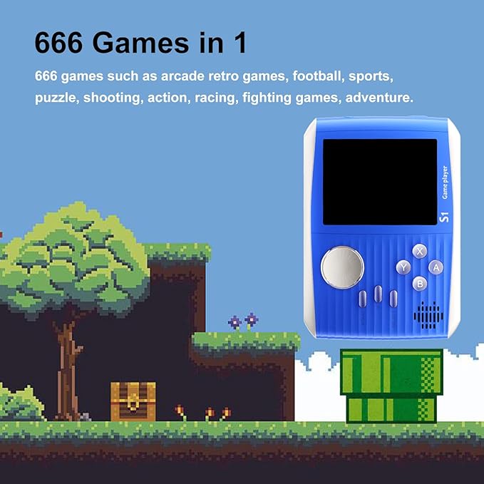 Retro Game Console Handheld, Mini Handheld Game Console for Kids with 666 Classic Retro Games, 1020mAh Rechargeable Battery, 3 Inch Screen Gameboy, Birthday for Boy Girl (Blue)